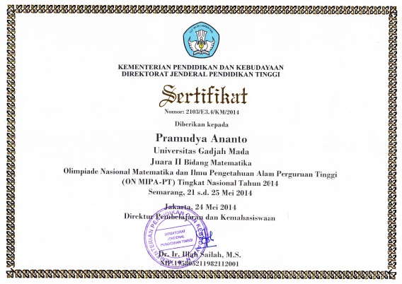 Juara II ON MIPA-PT Tingkat Nasional 2014