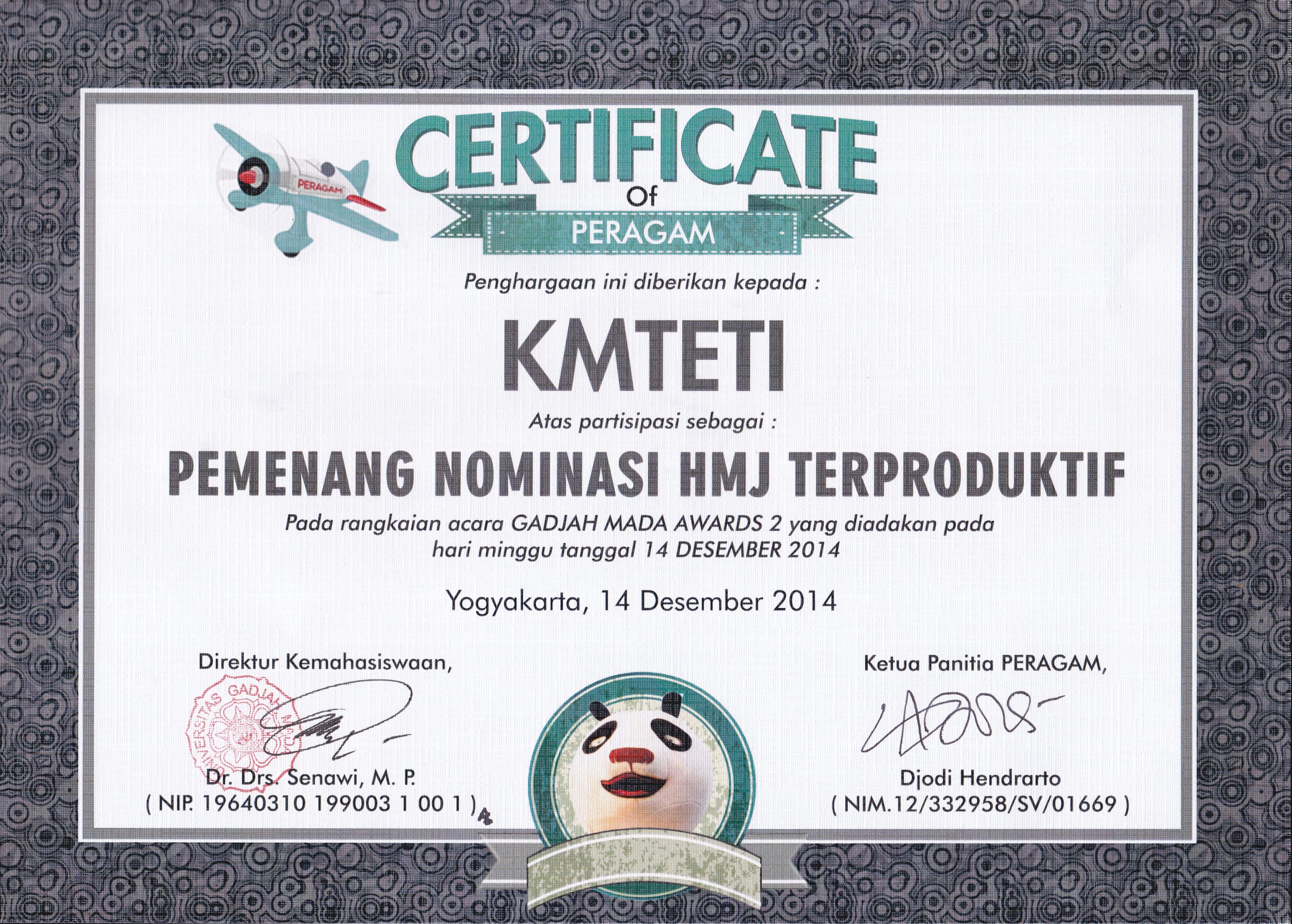 KMTETI FT UGM Raih Gelar HMJ Terproduktif di Gadjah Mada Award 2014
