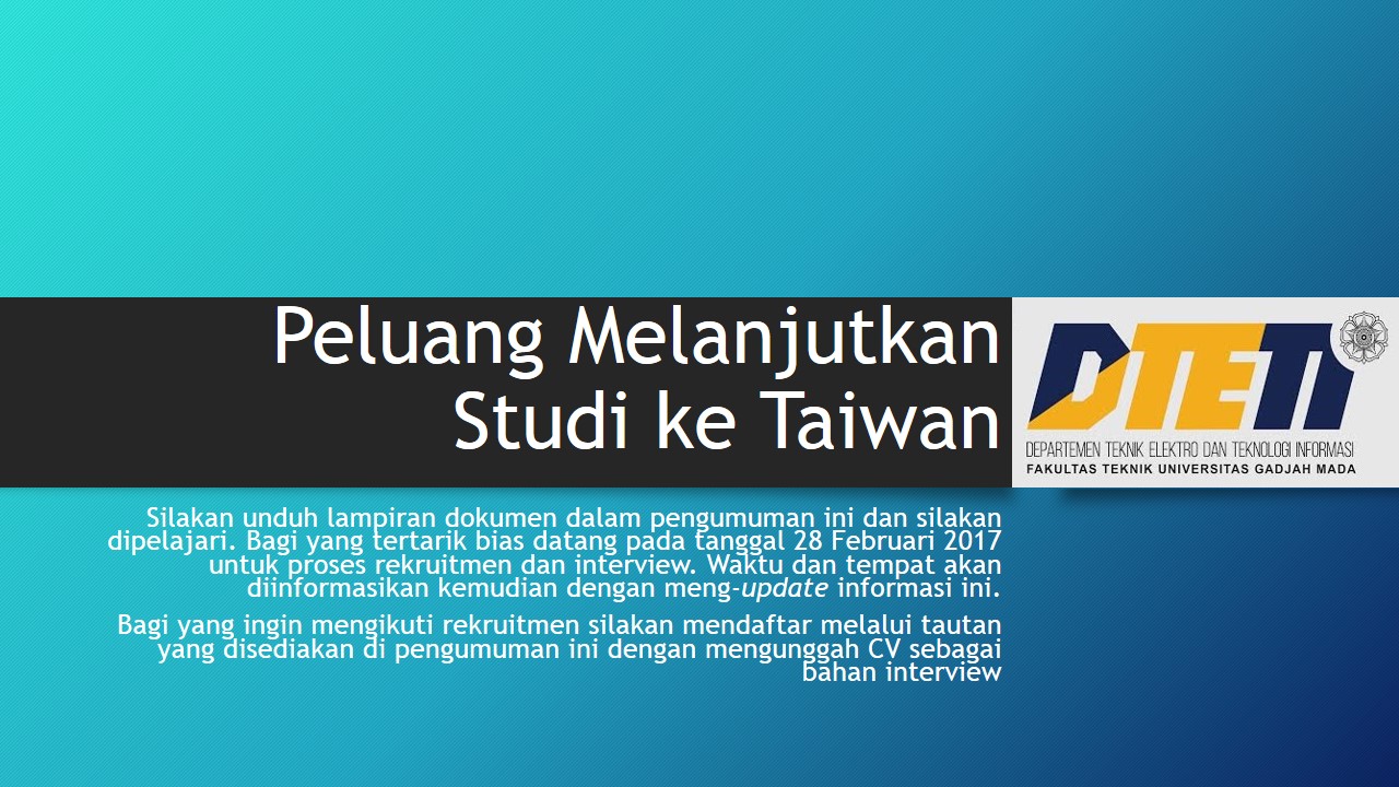 Kesempatan studi ke Taiwan