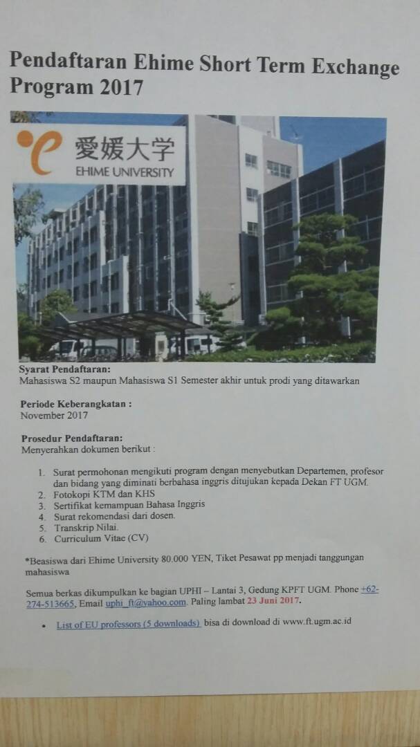 Short term exchange program ke EHIME University Jepang
