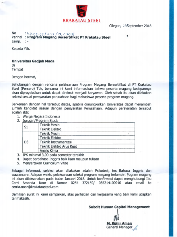 Program Magang Bersertifikat PT Krakatau Steel