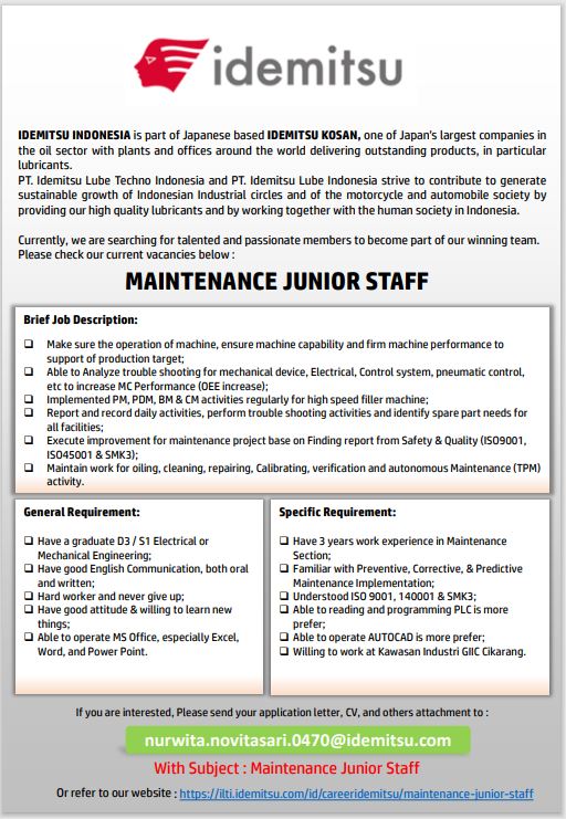 PT Idemitsu Lube Techno Indonesia (Karawang Plant)