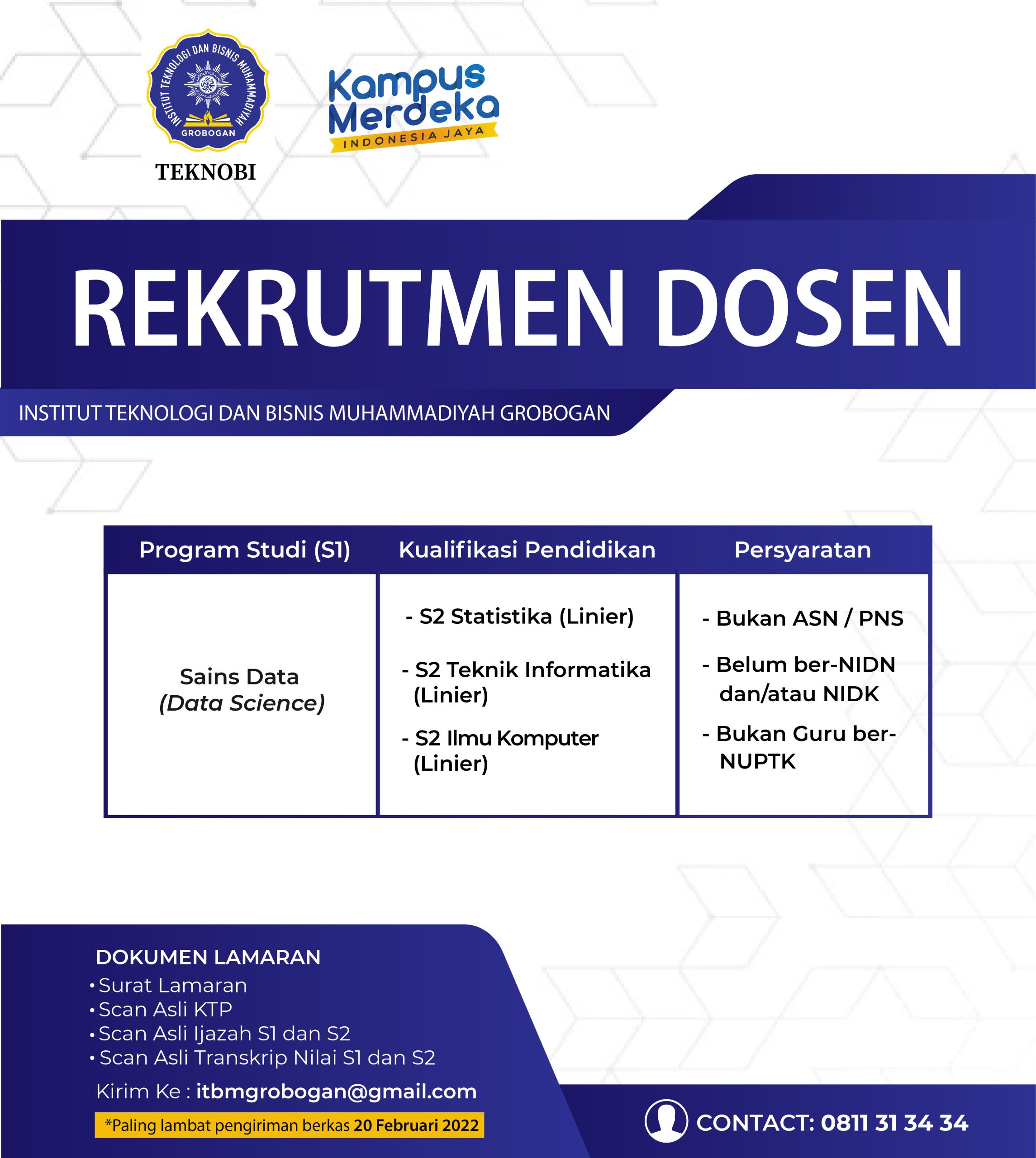 Kesempatan Berkarier di Institut Teknologi dan Bisnis Muhammadiyah Grobogan-Jawa Tengah